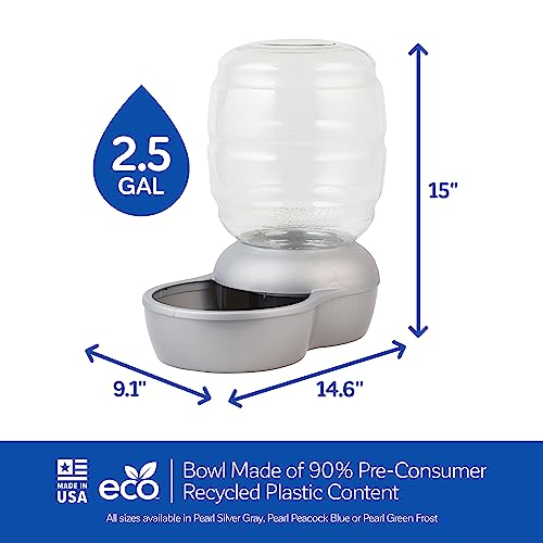 Petmate Replendish Automatic Gravity Waterer for Cats and Dogs, BPA-Free, No Batteries Required, Includes Charcoal Filter, 2.5 Gallons, Made in USA,Silver