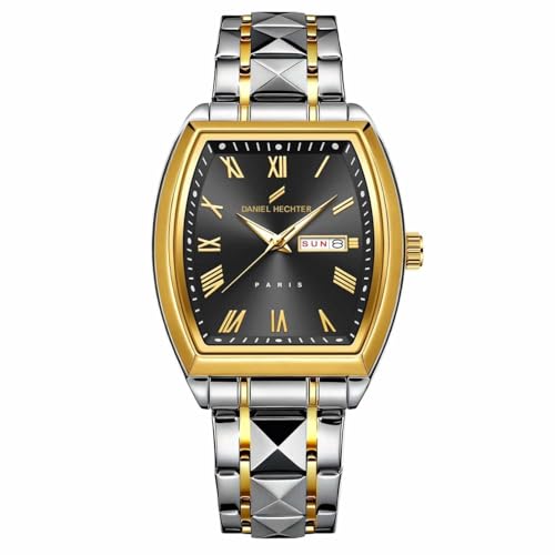 Image of Daniel Hechter Duroc Collection Luxury Watch for Men with Roman Indices, Day-Date Display and Two-Tone Studded Stainless Steel Strap
