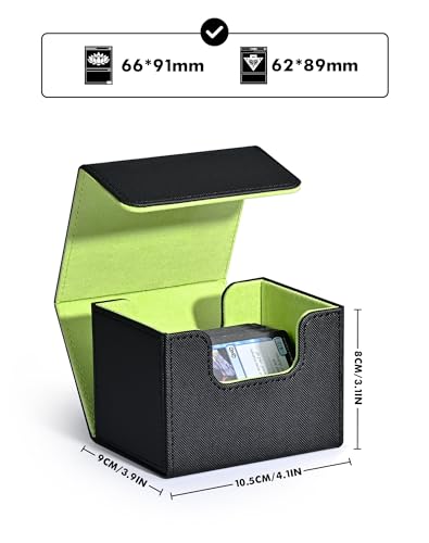 Image of ZLCA Card Deck Box for Trading Cards, MTG Commander Deck Box Holds 120+ Single Sleeved, Leather Magnetic Card Storage Case Fits for TCG CCG Magic(Black& Green)