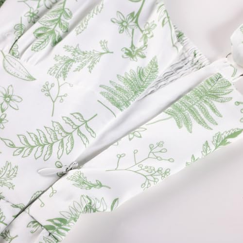 Image of Scarlet Darkness Floral Mini Corset Dress for Women Teen 2026 Summer Spring Flowy A-Line Sundress with Pockets Green Leaf Pattern XL
