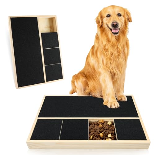 Vicloon Tabla de Rascar para Perros con Caja de Aperitivos, Rascador Uñas Perro, Tabla de Madera para Limar uñas de Perros con Papel de Lija, Lima de Uñas Alternativa