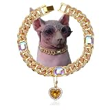 Glitter King Gold Cat Collar Puppy Zircon Cuban Link Chain Handmade Diamond Iced Heart Pendant Pet J