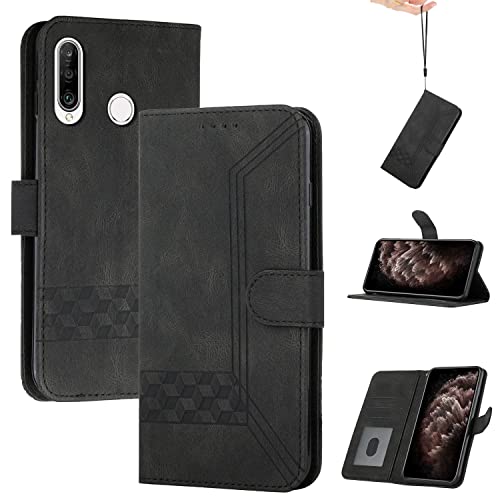 Genlision Funda Compatible con Huawei P30 Lite/Nova 4e/Honor 20S /Honor 20Lite,Flip Leather Edition,Funda de Cuero PU con Cáscara de TPU, magnético, función de Soporte y Ranuras para Tarjetas-Negro