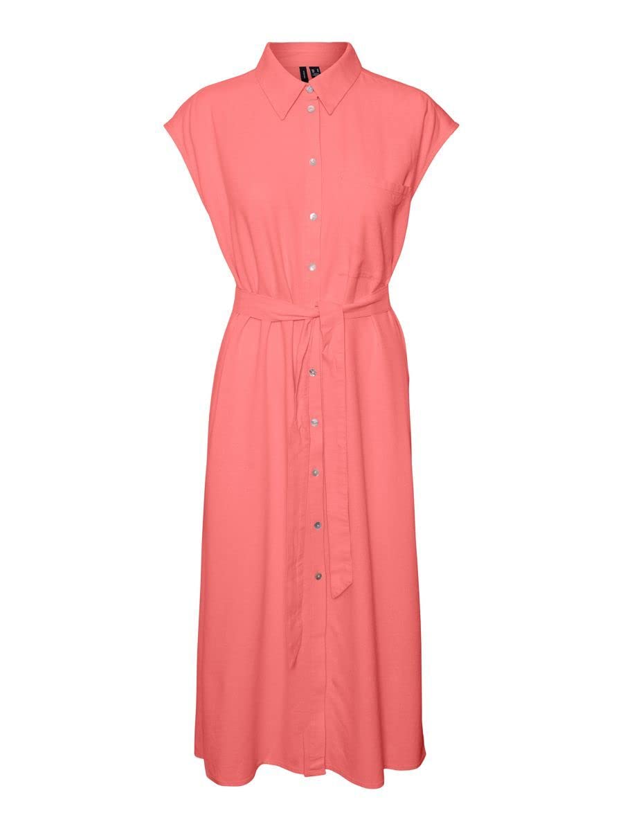 VERO Moda Female Shirt Blouse Dress VMMYMILO Midi Dress, Georgia Peach, M