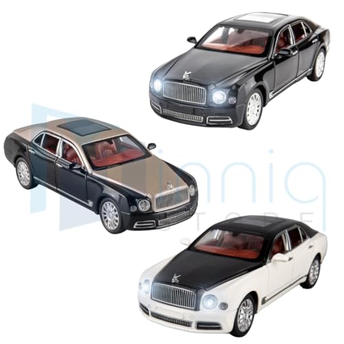 Image of Bentlley Mulsanne 1:24 Model Car with Box, Zinc Alloy Pull Back Toy car with Sound and Light for Kids Boy Girl Gift [Colors as Per Stock]
