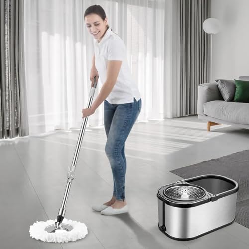 Image of 360 Spin Mop with Stainless Steel Extendable Rod | Rotating Plate, Mop Head | Refill Included | Microfiber Floor Cleaning | Multipurpose Cleaning Tool