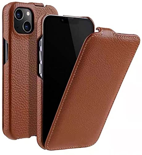 Étui portefeuille iPhone 13 Mini en cuir véritable de vachette marron au grain Lychee élégant