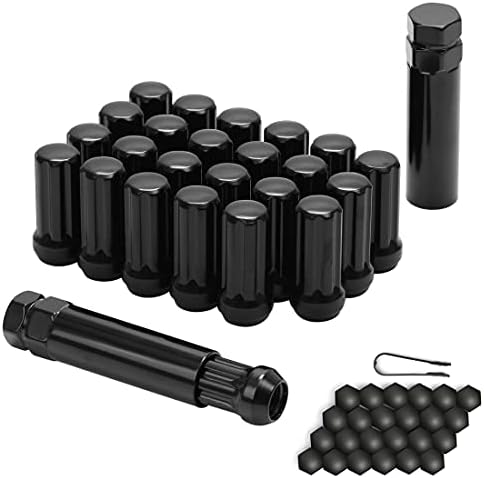 Acorn M14x1.5 Black Lug Nuts - 2" Tall, Set of 24 pcs, 2 Socket Keys, 14mmx1.5