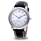 Ameble Orologio Reverse da Uomo, Orologio Elegante con Numeri Romani in Senso antiorario, da Polso al Quarzo in Lega Nera con quadrante Bianco Orologi al Quarzo Eleganti con Numeri Romani Senso