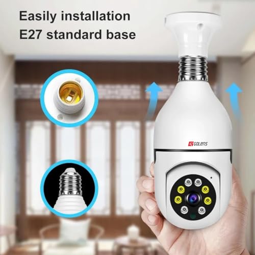 Golens 3MP WiFi Light Bulb Camera 1080P | E27 Bayonet Fitting | 360° Panoramic IP Camera with Fisheye, Infrared Night Vision, Motion Detection, Real-time Alert | CCTV Camera for Home Outdoor (WC10K) 4 41cTiLXaiAL