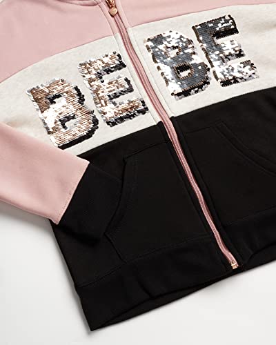 Bebe Girls’ Sweatsuit Set – 2 Piece Fleece Flip Sequin Hoodie And Jogger Sweatpants (7-16), Size 14/16, Rose/Black/Vanilla #TOP2