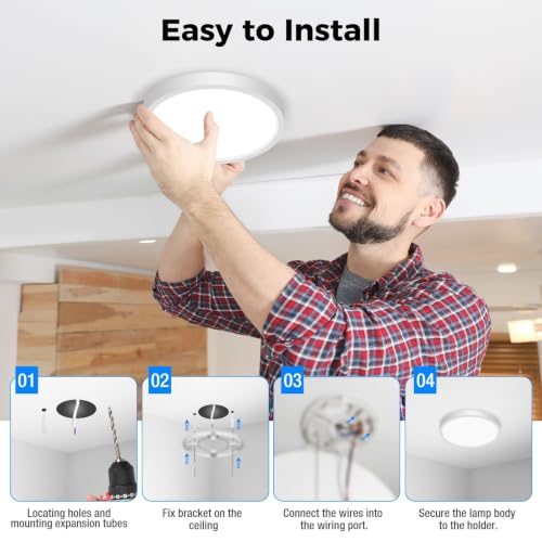 Image of Peasur Flat LED Ceiling Light, 5 Colours, 3000 /3500 /4000 /5000 /6500K, IP54 Waterproof Bathroom Light Fixture, 15 W Modern Round Ceiling Light for Bathroom, Hallway, Bedroom, Basement, Living Room