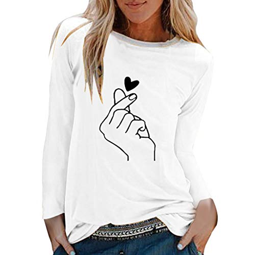 TUDUZ Camisas Mujer Manga Larga Blusas Impresión Tops Cuello Redondo Camisetas (Blanco.a,...