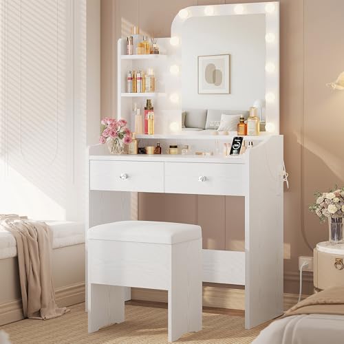 LIKIMIO Vanity Desk with Mirror and Lights, Makeup Vanity Table