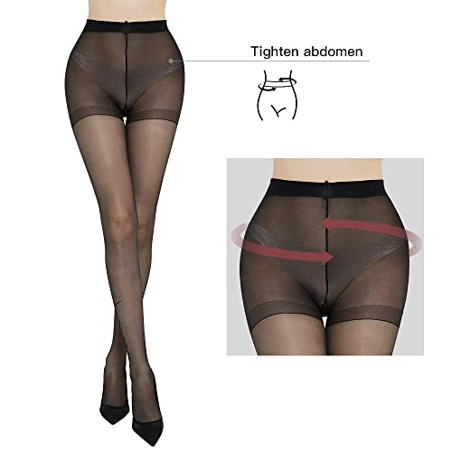 Image of C4N 15D Sheer Tights for Women Control Top Pantyhose High Waist Non-Slip Silk Stockings, Vines Flower