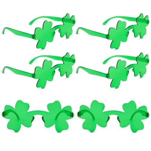 6 Pairs Four Leaf Clover Sunglasses, Rimless St Patricks Day Sunglasses Shamrock Sunglasses Irish Sunglasses Green Glasses Eyewear for St. Patrick's Day Accessories Costume Decor