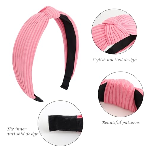 Image of DRESHOW 4 Pack Knotted Headbands For Women Wide Turban Headband Yoga Exercise Ribbing Head Wraps Hair Bands Accessories