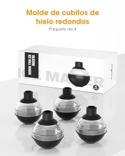 Miniatura 8 de Cubiteras Para Hielo Grande De Silicona Para Whisky - Set De 4 Con Tapa De Embudo 2 En 1 - Moldes De Cubitos De Hielo Redondos De 6cm Para Cócteles De Bourbon - Liberación Fácil - Large Ice Cube Tray
