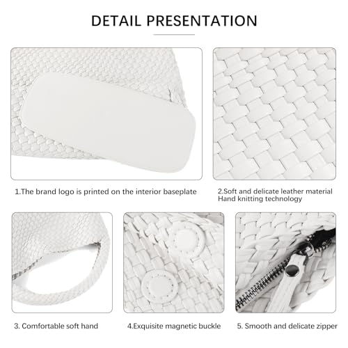Image of Woven Bag for Women Vegan Leather Tote Bag Large Summer Beach Travel Handbag and Purse Retro Handwoven Shoulder Bag