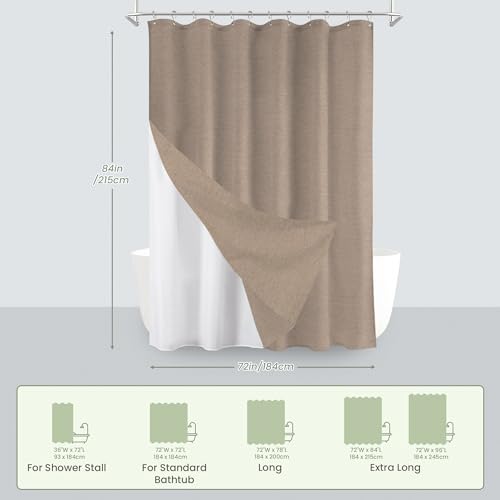 Inhousolu Boho Farmhouse Shower Curtain with Fabric Liner Set, Faux Linen Textured, 14 Metal Hooks Luxury Weighted Hem, Washable Wrinkle Free Bath Curtain for Hotel Bathroom 72" W x 84" L Beige by INHOUSOLU HOME DECOR - Used condition - Image 6