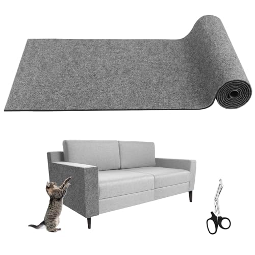 100cm x 40cm Katze Kratzmatte Selbstklebend - Kratzteppich Katze mit 14.5cm Mullschere Katzen Kratzmatte Kratzschutz Sofa Katzenteppich Selbstklebende für Katzen Möbel und Couch Schutz (Hellgrau)