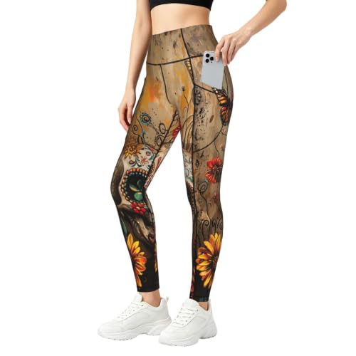 Pantalones de yoga holgados que eliminan la presión en la cintura con diseño de calaveras azúcar