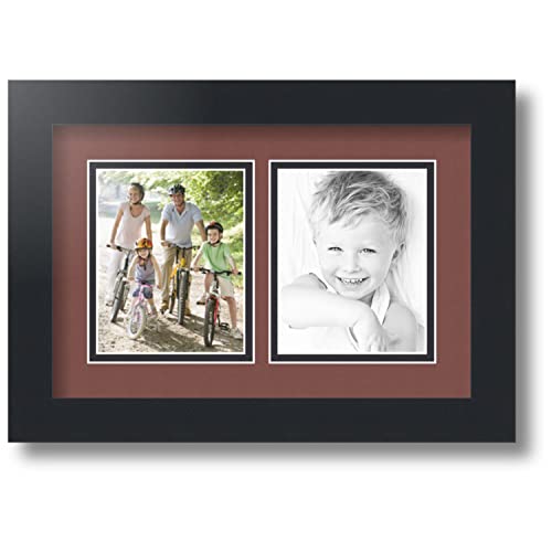 ArtToFrames Collage Photo Frame Double Mat with 2-4x5 inch Openings with Black Frame and Brique Top Mat