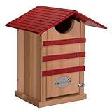 JCs Wildlife Screech Owl or Saw-Whet Owl House Cedar Nesting Box with Poly Lumber Roof - Screech Owl Nest Box - Made in The USA (Cardinal Red)