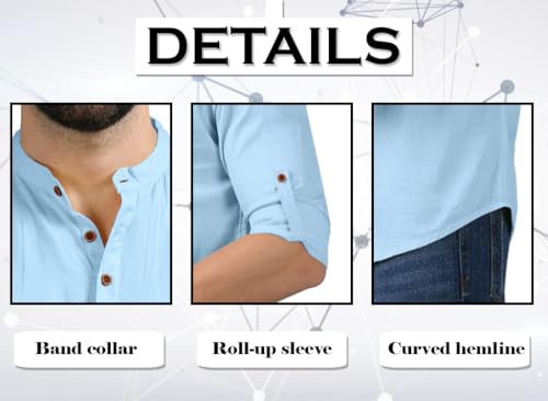 Image of ROYALSCOUT Men's Short Cotton Blend Full Sleeve Mandarin Collar Solid Casual Ethnic Wear Regular Fit Pullover Style Kurta (FC BTN)