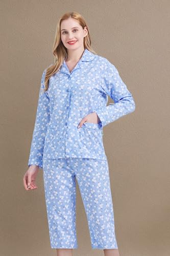 Image of GLOBAL Women Cotton Pajamas Long Sleeve PJs Button Down Sleepwear S-3XL