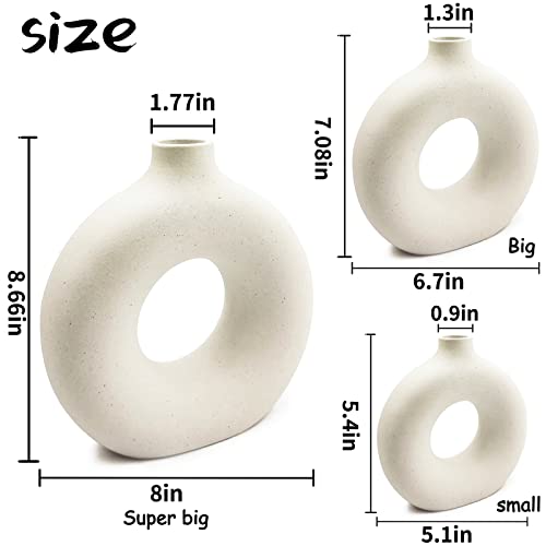 White Ceramic Vases Set 3 for Modern Home Decor,Round Matte Pampas Flower Vases Minimalist Nordic Boho Ins Style for Wedding Dinner Table Party Living Room Office Bedroom, Decorative Gift - Thumbnail 5