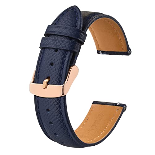 BISONSTRAP Bracelets de Montres en Cuir Texturé, Remplacement Dégagement Rapide pour Femme Homme, 22mm, Bleu Foncé, Boucle Dorée Rose Cover