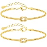 J.Fée 2Pcs Pulsera Mujer Plata 925 Pulsera Para Parejas Pulseras Amistad, Pulseras Mujer Oro 14K Ajustable con Nudo del Amor, Regalo Señora Regalo Amiga Parejas Regalos Dia de la Madre