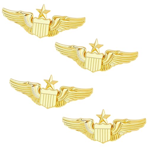 4-Pack Gold Wing Pilot Airplane Pin - Alloy Metal Clasp Pin for Jackets, Uniforms, Hats - Shiny Look, Easy to Use, Perfect for Flight Schools, Pilots, and Graduation