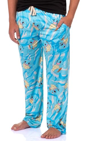 Mad Engine Pokemon Men's Squirtle #007 Water All Over Print Adult Pajama Pants Sleep Lounge Bottoms