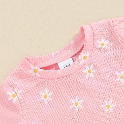 Image of Ayalinggo Baby Girl Summer Outfits Short Sleeve Lettuce Trim Floral Tops + Shorts Set Infant Clothes