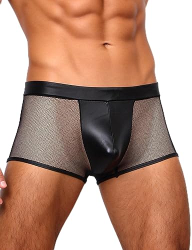 Sexy outfit sous-vêtements transparents hommes : caleçons extensibles noirs