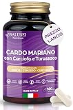Cardo mariano tarassaco e carciofo (Dente di Leone), 180 CAPSULE, VEGANO, Integratore con 80% Silimarina, Curcuma, Zenzero, Cardo mariano extra forte, Detox fegato, Senza OGM, Prodotto in ITALIA