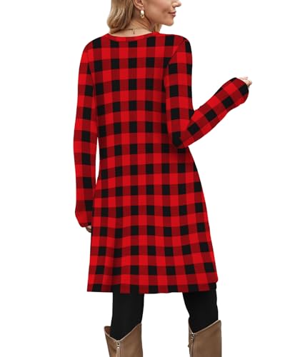 Image of OFEEFAN Long Sleeve Dress for Women Crew Neck Fall and Winter Tunic Dress with Pockets