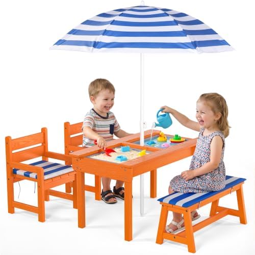 Picnic Table for Indoor Outdoor Play, Wooden Sand and Water Table