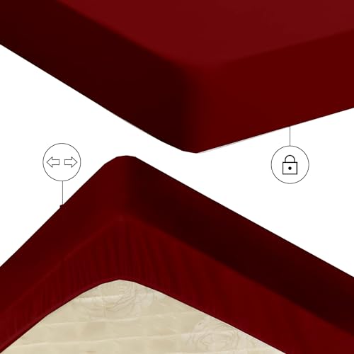 Image of Waterproof Soft Terry Cotton Mattress Protector /Breathable Elastic Fitted Style /Bed Cover Queen 78 inchX66 inch / 6.5ft X 5.5ft /198 x 167 cm,Burgundy