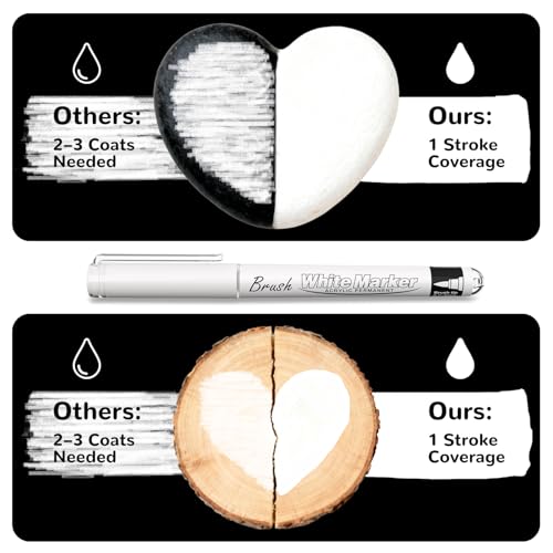 Image of Guangna White Acrylic Paint Markers, Direct Liquid Ink Pens with Brush Tip, Permanent White Paint Pens for Fabric Rock Painting, Wood, Canvas, Glass, Ceramic & Black Paper, Quick-Drying DIY Crafts