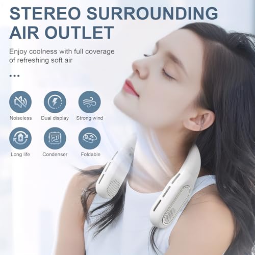 Ventilador de cuello recargable manos libres con flujo 360° para viajes 4