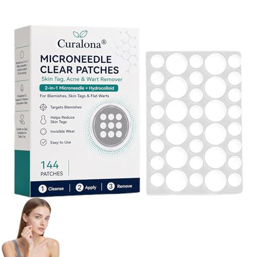 Curalona 2-in-1 Microneedle & Hydrocolloid Patch - 144 Pcs Hydrocolloid Acne Patch for Zits and Blemishes Daily Care Stickers for Face & Body Comfort Fit for Sensitive Skin Designed (1 box)