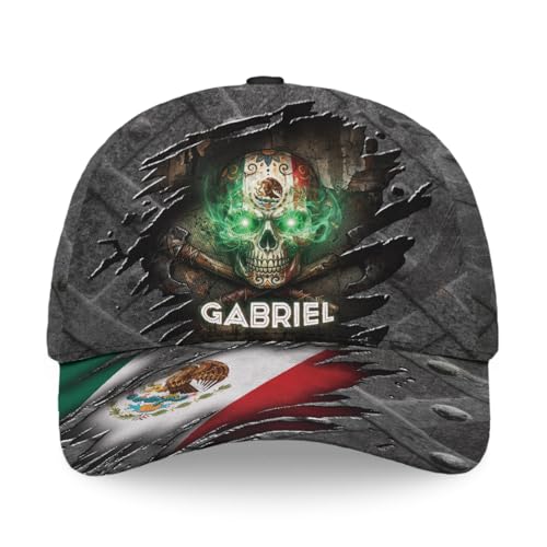 Image of Skull Baseball Cap for Men, Grim Reaper Death Crack Old Metal with Flag, Men's Hat, Adjustable Motorcycle Soft Caps