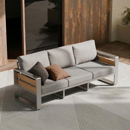 Image of ZANDOR Aluminum Outdoor Patio Furniture-1 Pcs 3-Seat,Sliver | Rustproof,High weight capacity,Water-repellent,Washable Cover,All-Weather Resistant,Easy clean,for Poolside Backyard Deck