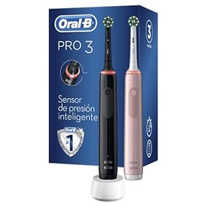 Oral-B PRO 3 elektrische tandenborstels (2 stuks) met 2 oplaadbare grepen, bruin-technologie en 2 reservekoppen…