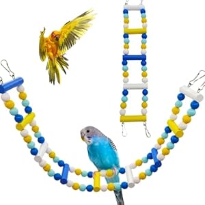 36inch Bird Ladder Bridge Bird Cage Ladder for Parrots,Wooden Parakeet Ladders for Cage with Colorful Accessories for Cockatiels and Other Small Birds, Bird Climbing Toys(14 Ladders)
