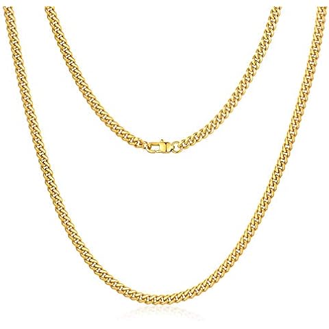 Jewlpire Gold Chain for Men Women, 4mm Mens Necklace Cuban Link Chain for Men 18K Gold Plated Mens Gold Chain, Gold Chain 20 Inch Cover