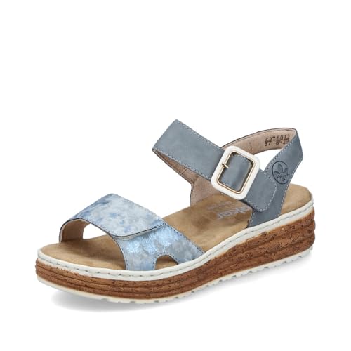 Rieker Damen Klassische Sandalen 62760, Frauen Sandalen,Sommerschuhe,Freizeitschuhe,offene Schuhe,Strandschuhe,blau (12),38 EU / 5 UK